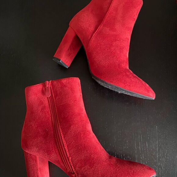 Dreamspair Pointed Toe Zipper Chunky Heel Ankle Boots red 7 - Picture 3 of 7